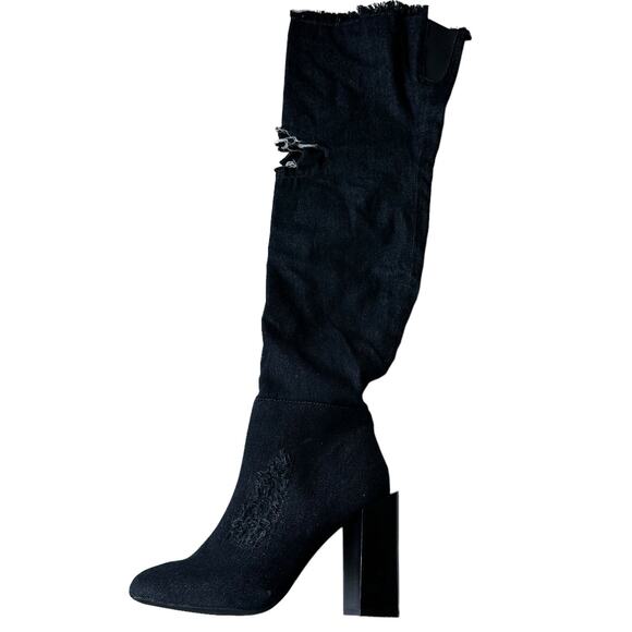 Jeffrey Campbell Boots LF JC Perouze Over the Knee Black Denim Women's Size 7 - Picture 11 of 11